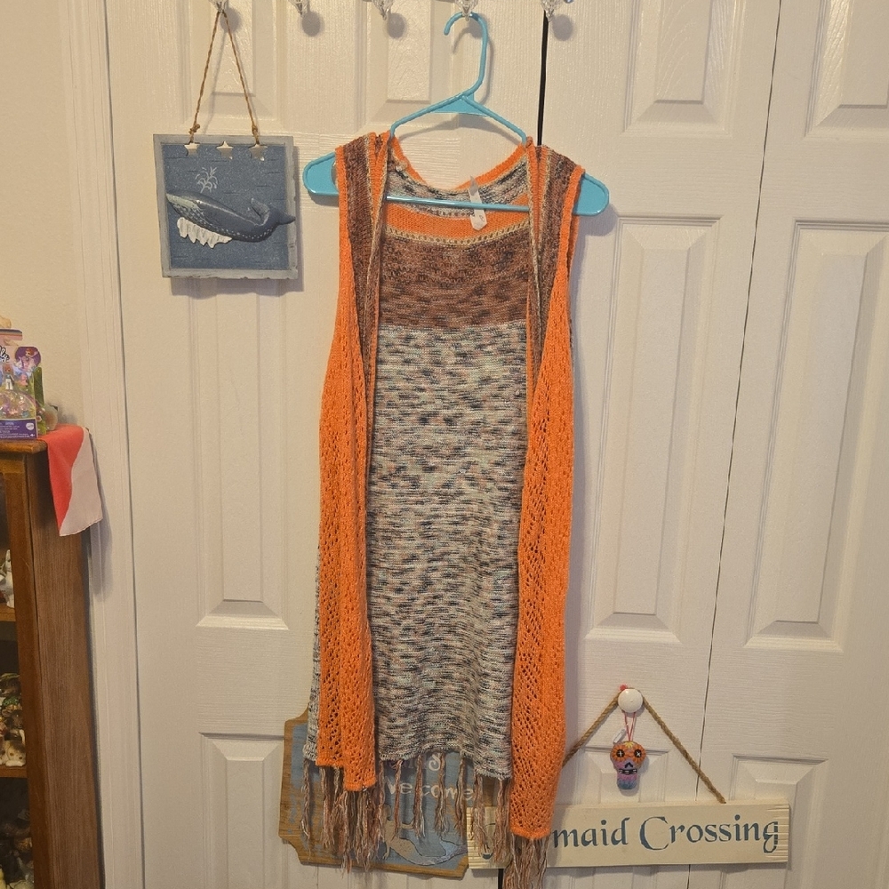 Collection B Vibrant Knit Dress with Orange and Blue Accents